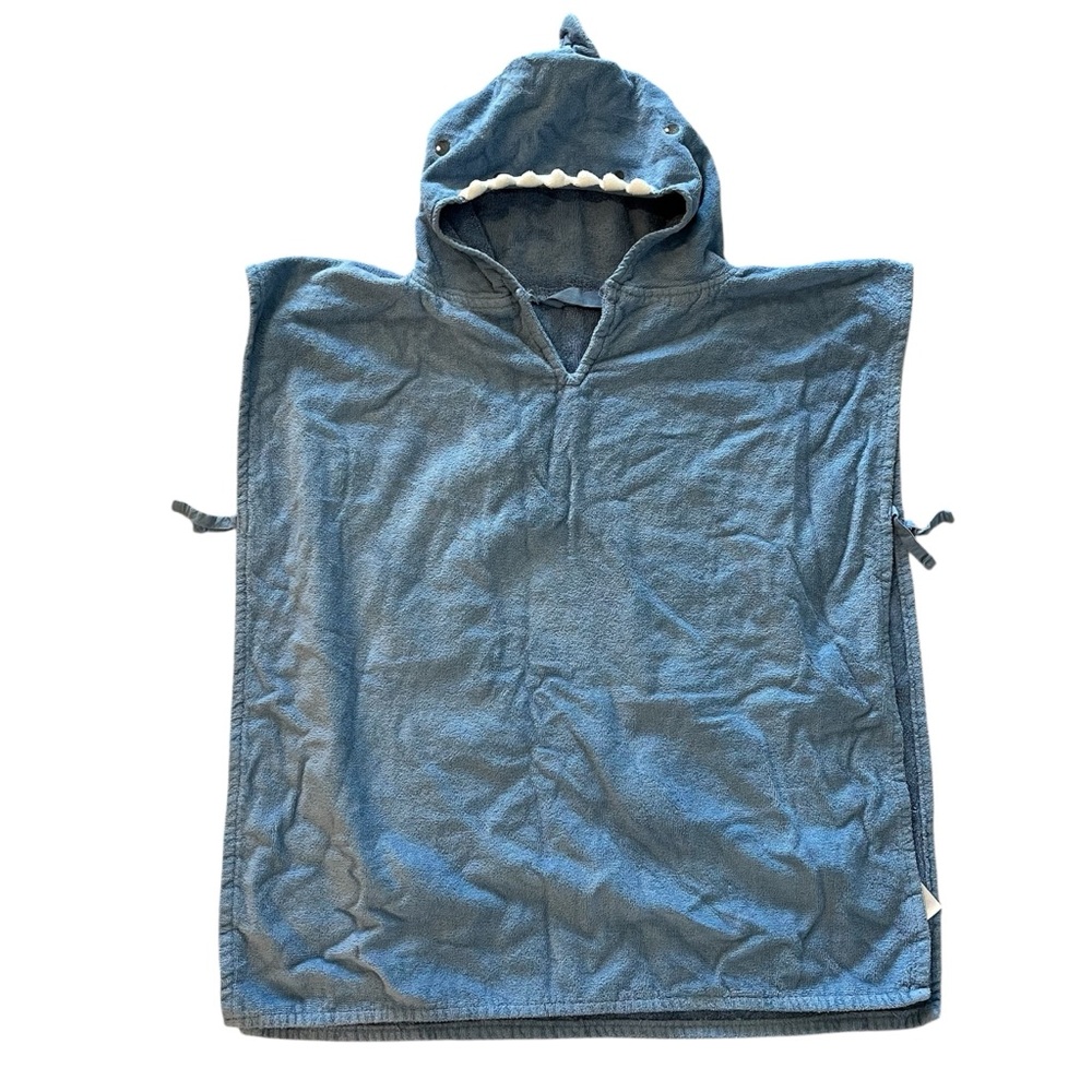 H&M Blue Cotton Terry Shark Hooded Beach Bath Towel Poncho Toddlers Kids 24x28
